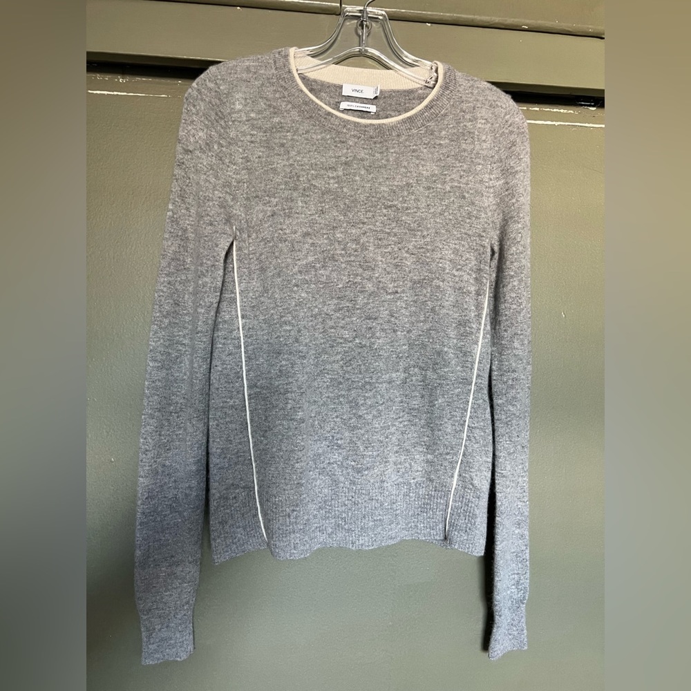 Vince grey gray ivory piping cashmere sweater XS